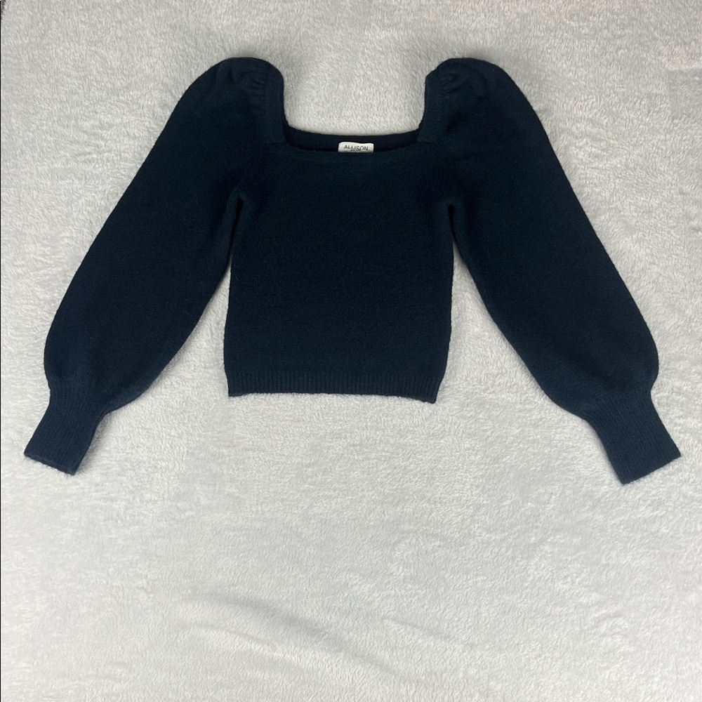 Allison New York Woman's XS/TP Elegant Navy Blue Sweater‎ with Puff Sleeves